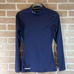 Under Armour Mock Neck Shirt Womens XS Blue ColdGear Long Sleeve Fitted
